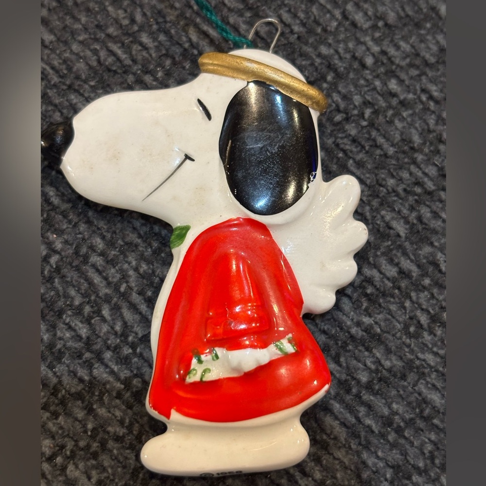 Vintage 1958 JAPAN Peanuts Snoopy Angel Flat Ceramic 3" Ornament